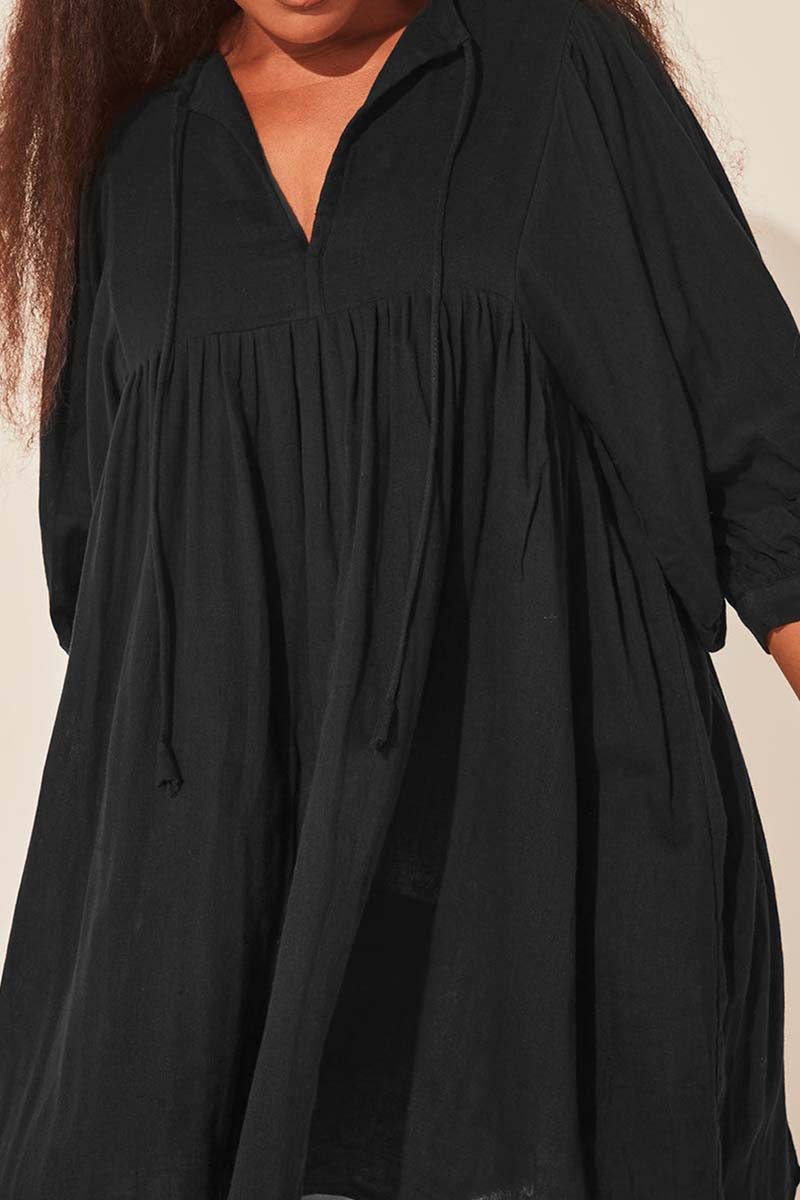 Balloon Sleeve V-Neck Dress