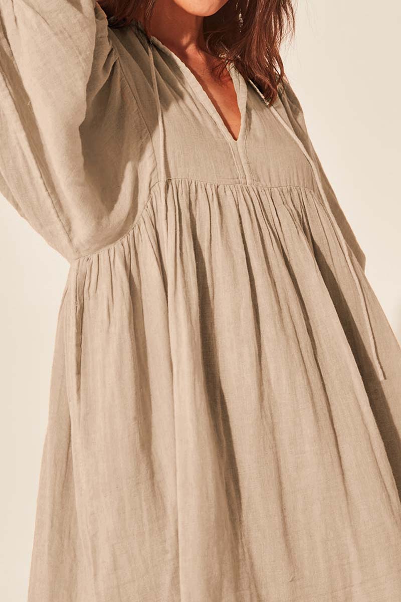 Balloon Sleeve V-Neck Dress