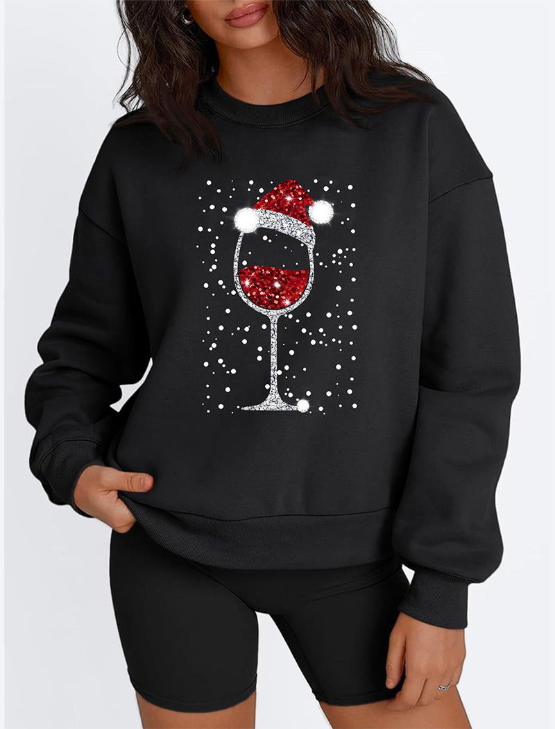 Holiday Wine Glass Crewneck Graphic Top