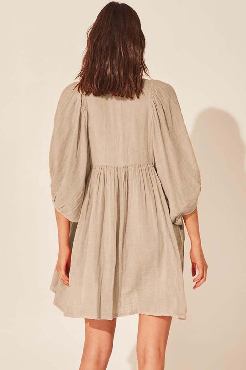 Balloon Sleeve V-Neck Dress