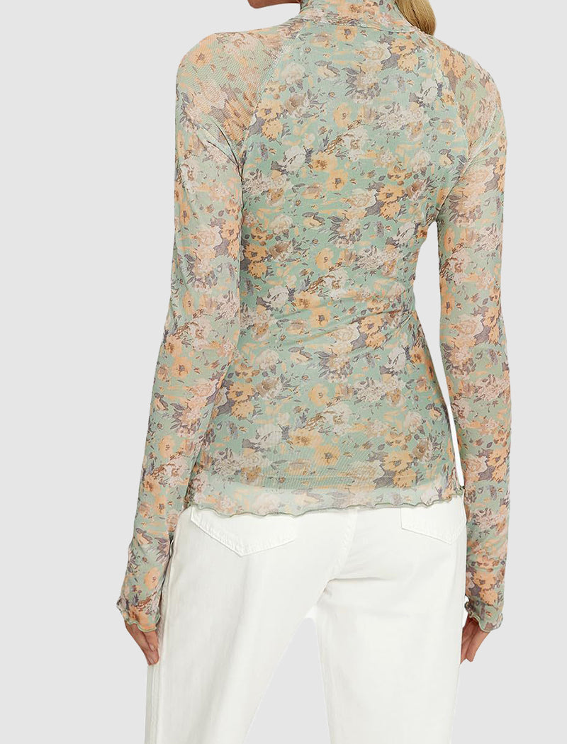 Floral Mesh Thumbhole Long Sleeve Top