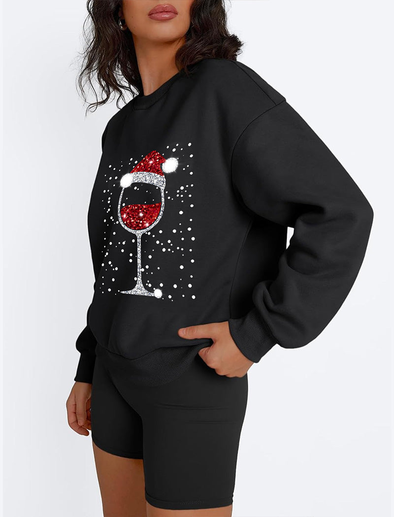 Holiday Wine Glass Crewneck Graphic Top
