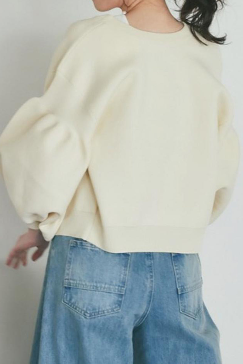 Balloon Sleeve Pearl Button Cardigan