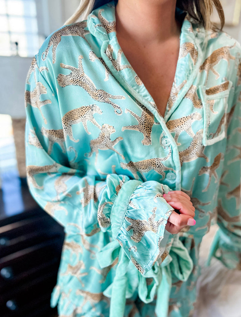 Leopard Print Satin Pajama Set