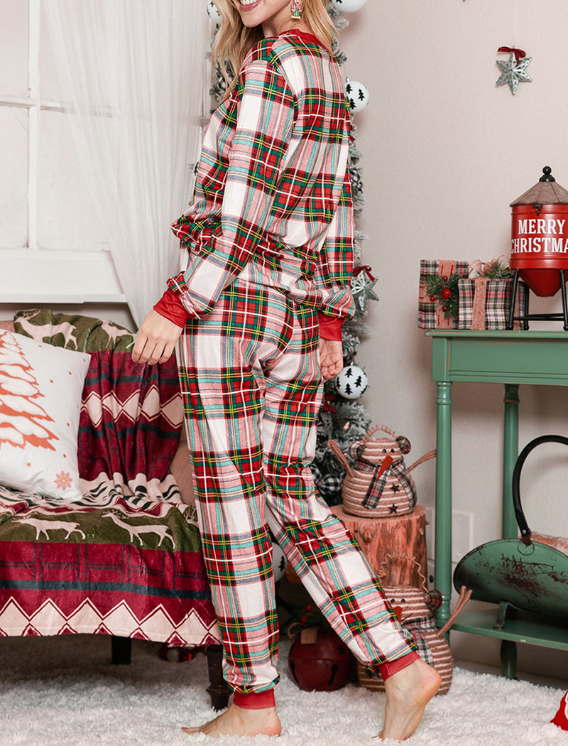 Christmas Print Plaid Two-Piece Set