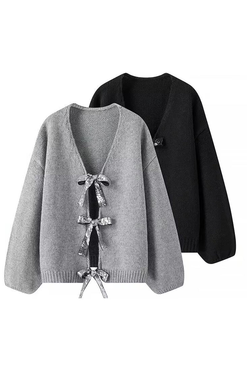 Bow-Tie Front Open Cardigan