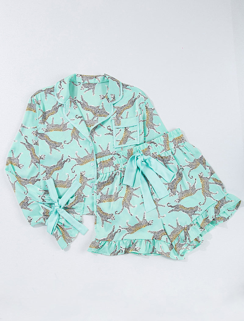 Leopard Print Satin Pajama Set