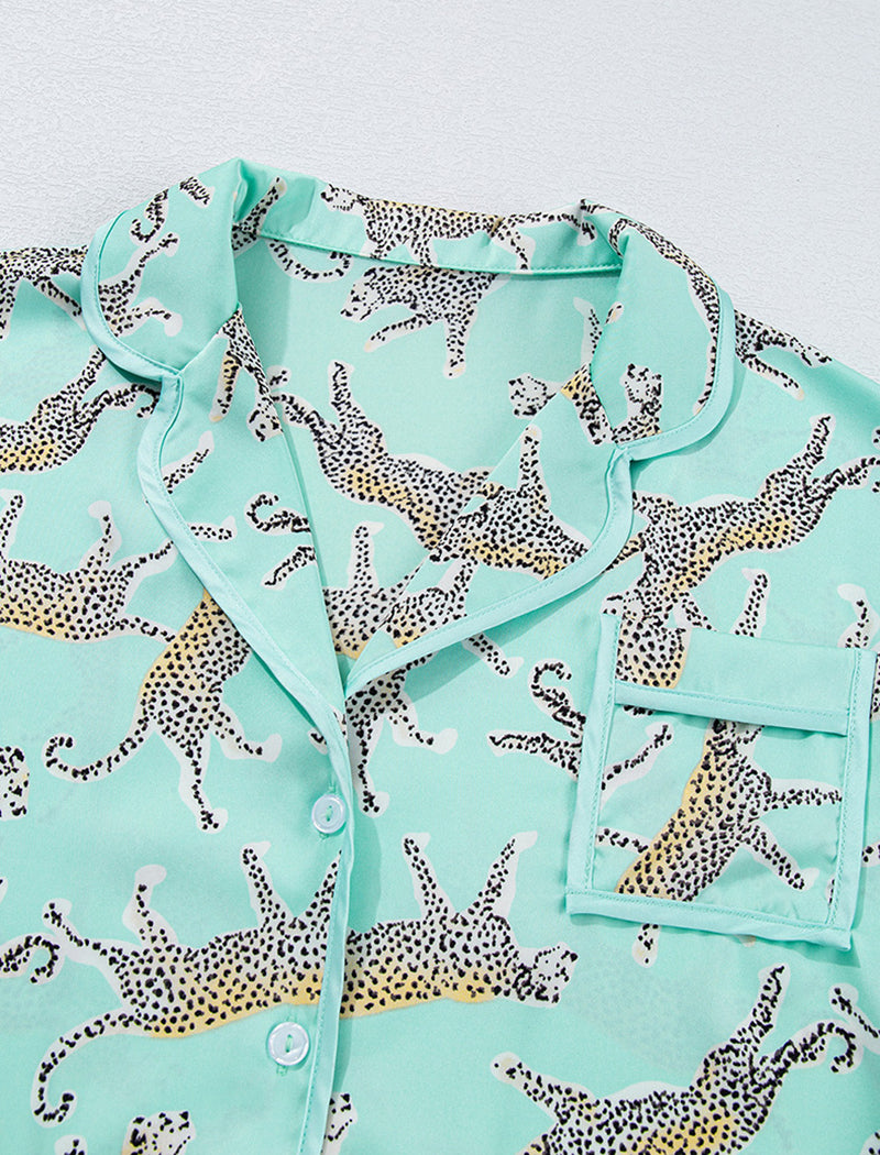 Leopard Print Satin Pajama Set