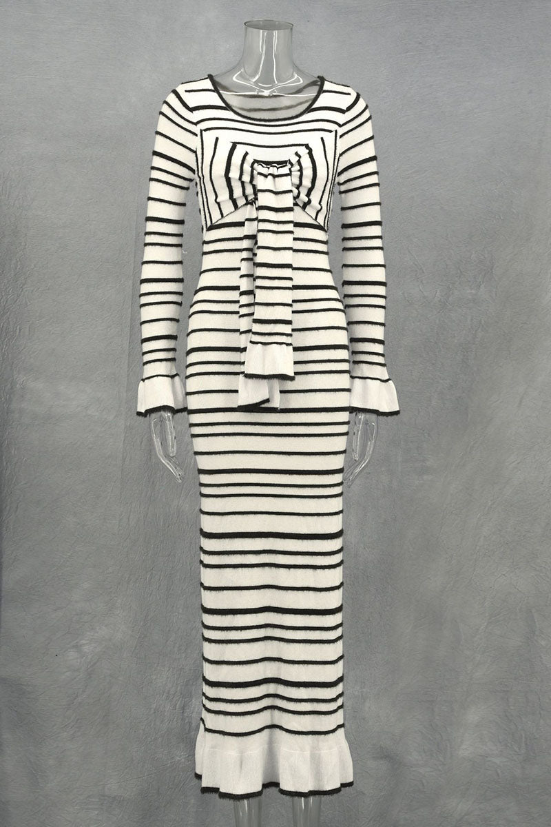 Bow Striped Knit Maxi Dress