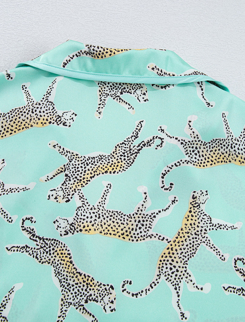 Leopard Print Satin Pajama Set