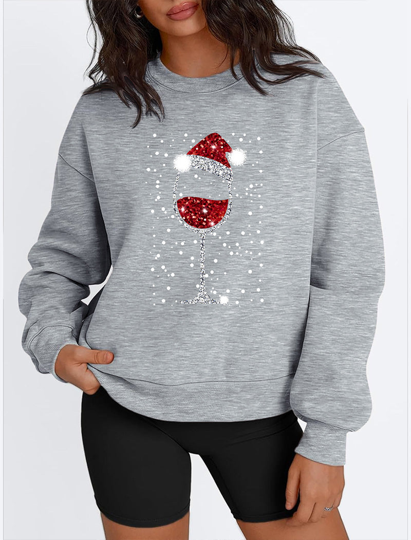 Holiday Wine Glass Crewneck Graphic Top