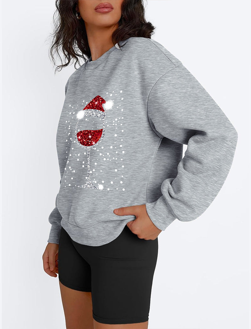 Holiday Wine Glass Crewneck Graphic Top