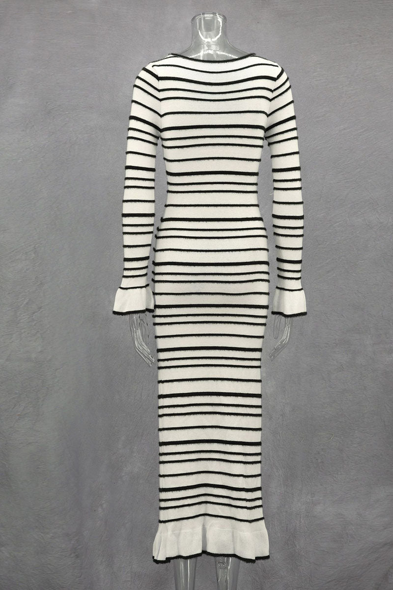 Bow Striped Knit Maxi Dress