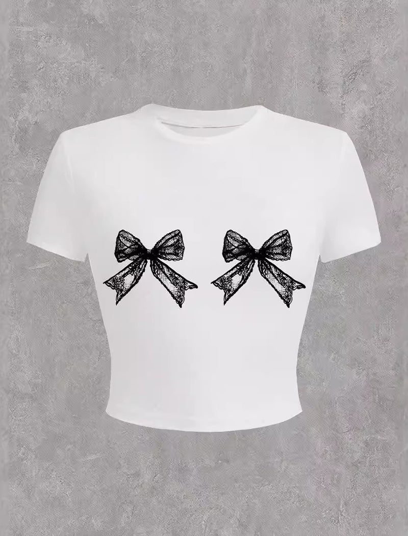 Bow Detail Graphic Crop Tee