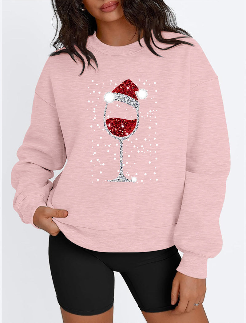 Holiday Wine Glass Crewneck Graphic Top
