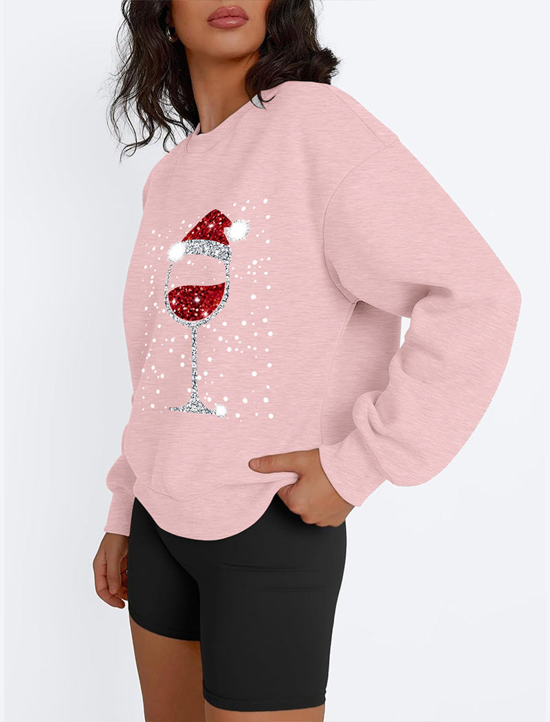 Holiday Wine Glass Crewneck Graphic Top