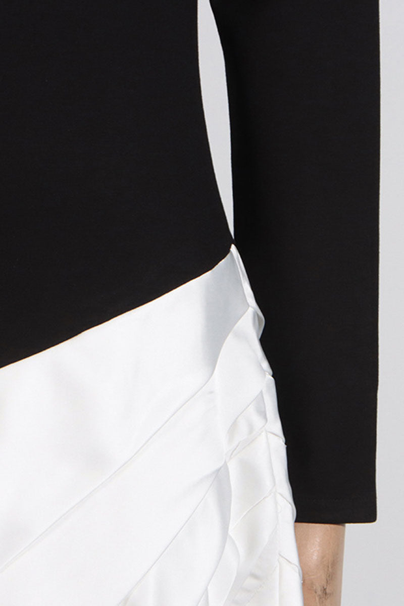 Irregular Pleated Color Blocked Long Dress