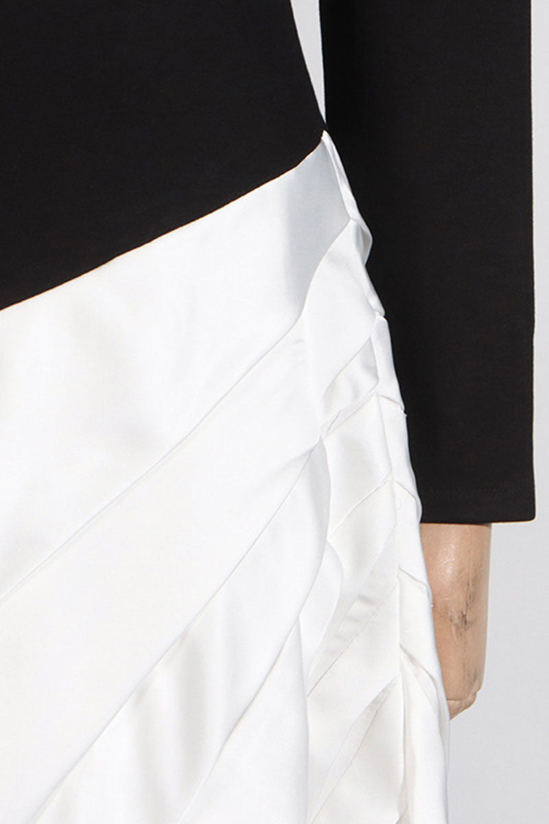 Irregular Pleated Color Blocked Long Dress