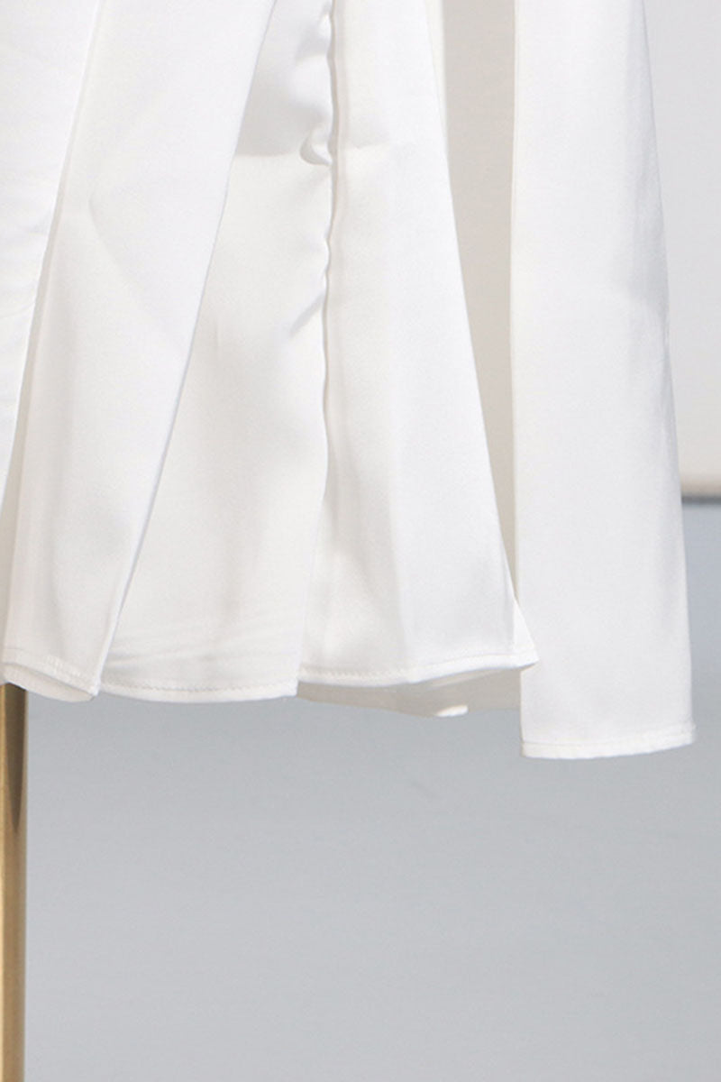 Irregular Pleated Color Blocked Long Dress