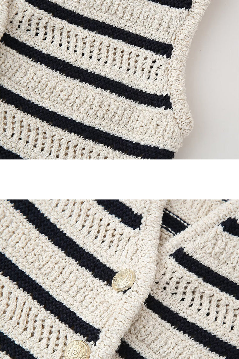 Buttoned Striped Sleeveless Vest