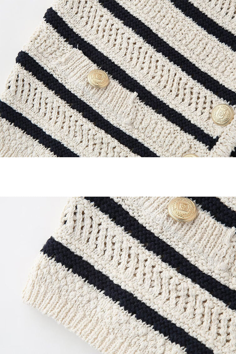 Buttoned Striped Sleeveless Vest
