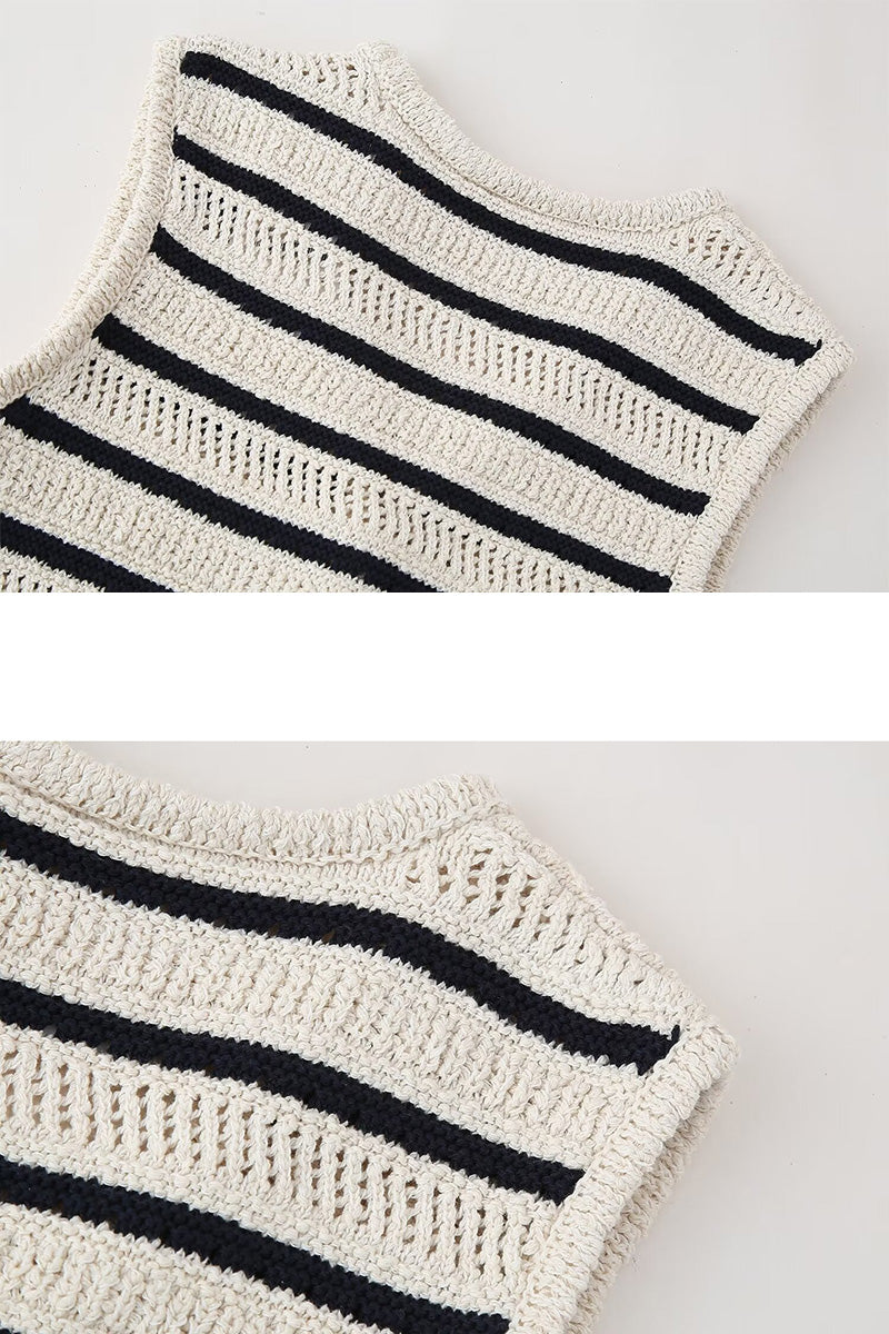 Buttoned Striped Sleeveless Vest