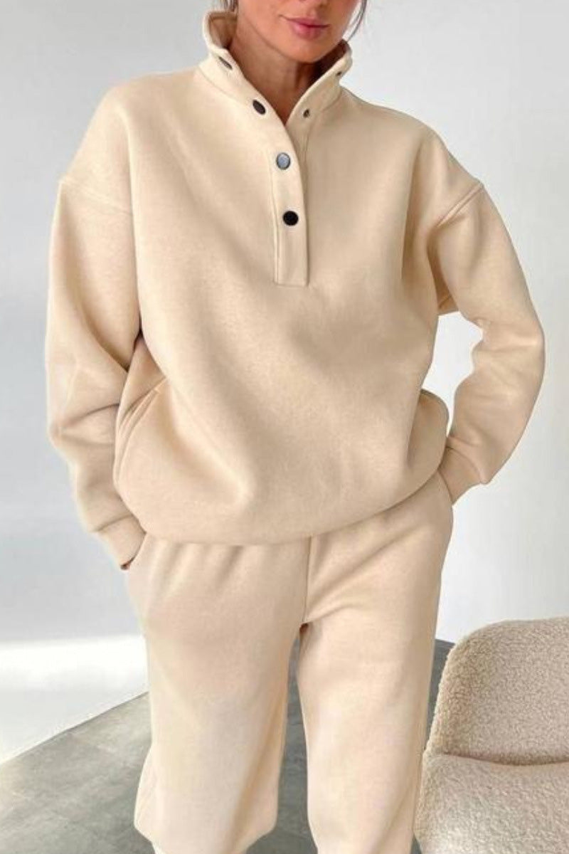 Button-Up Pullover and Jogger Lounge Set