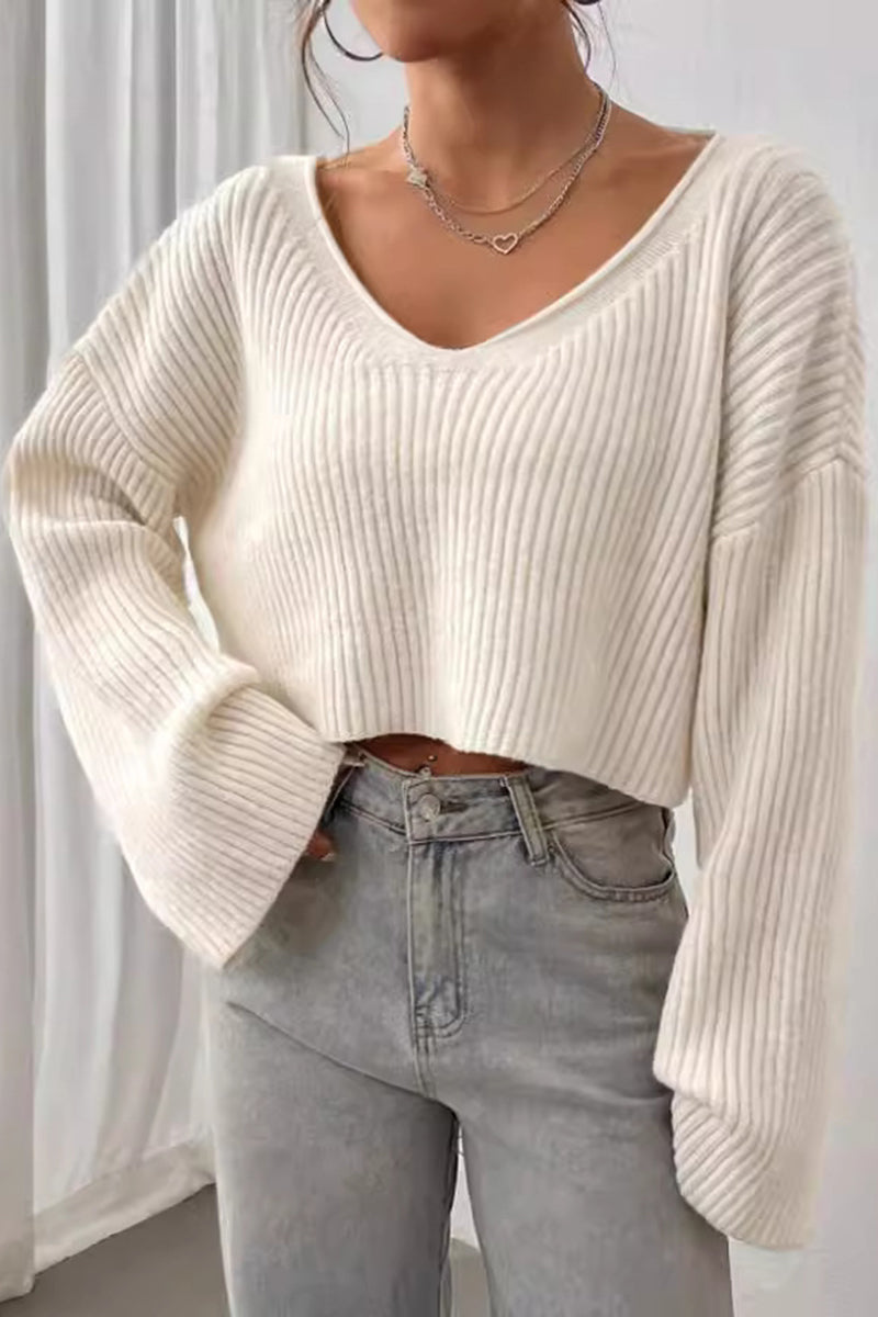 Off-Shoulder Ribbed Cropped Sweater