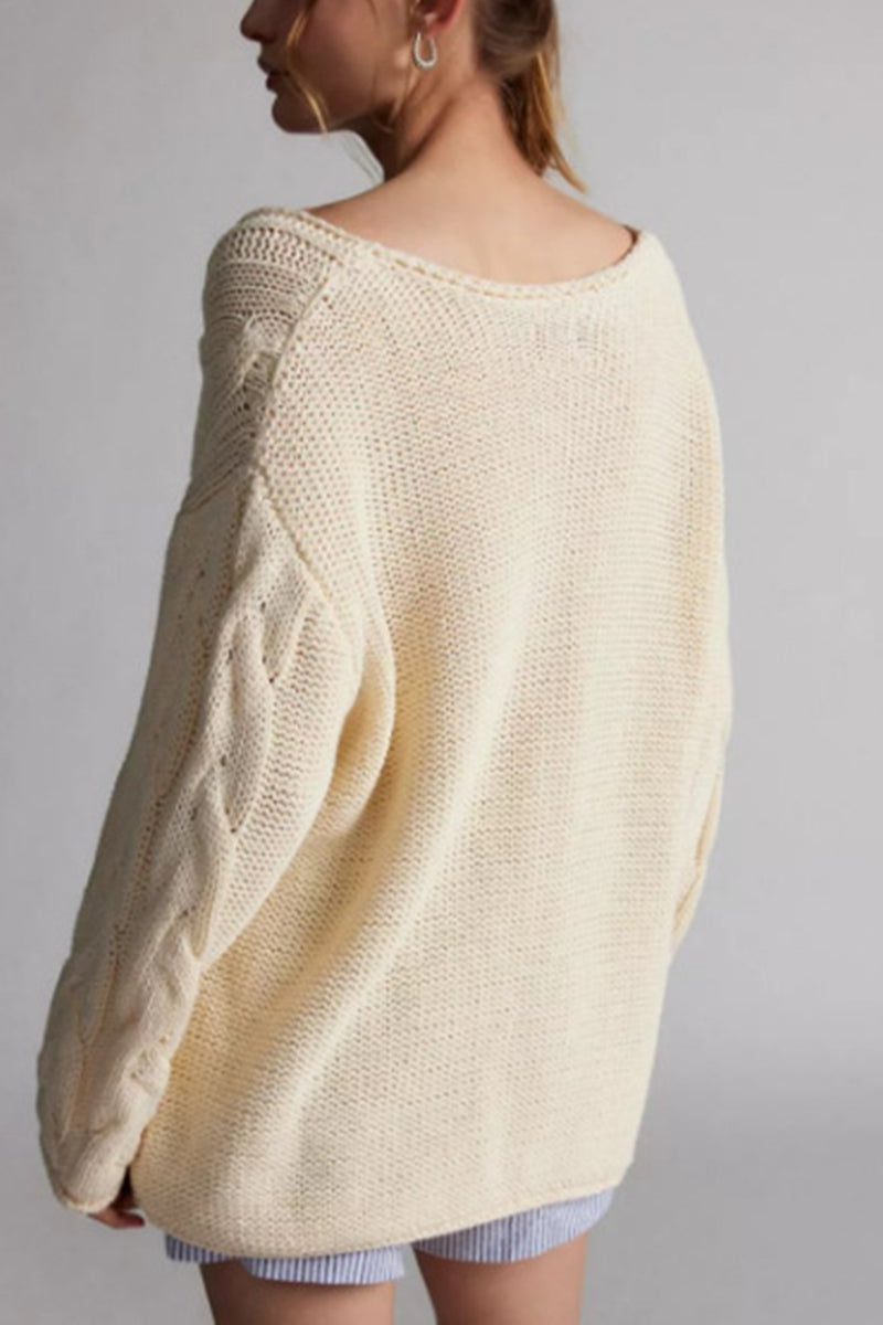 Cable-Knit V-Neck Sweater