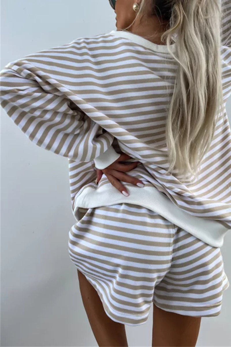 Striped V-Neck Pullover and Shorts Set