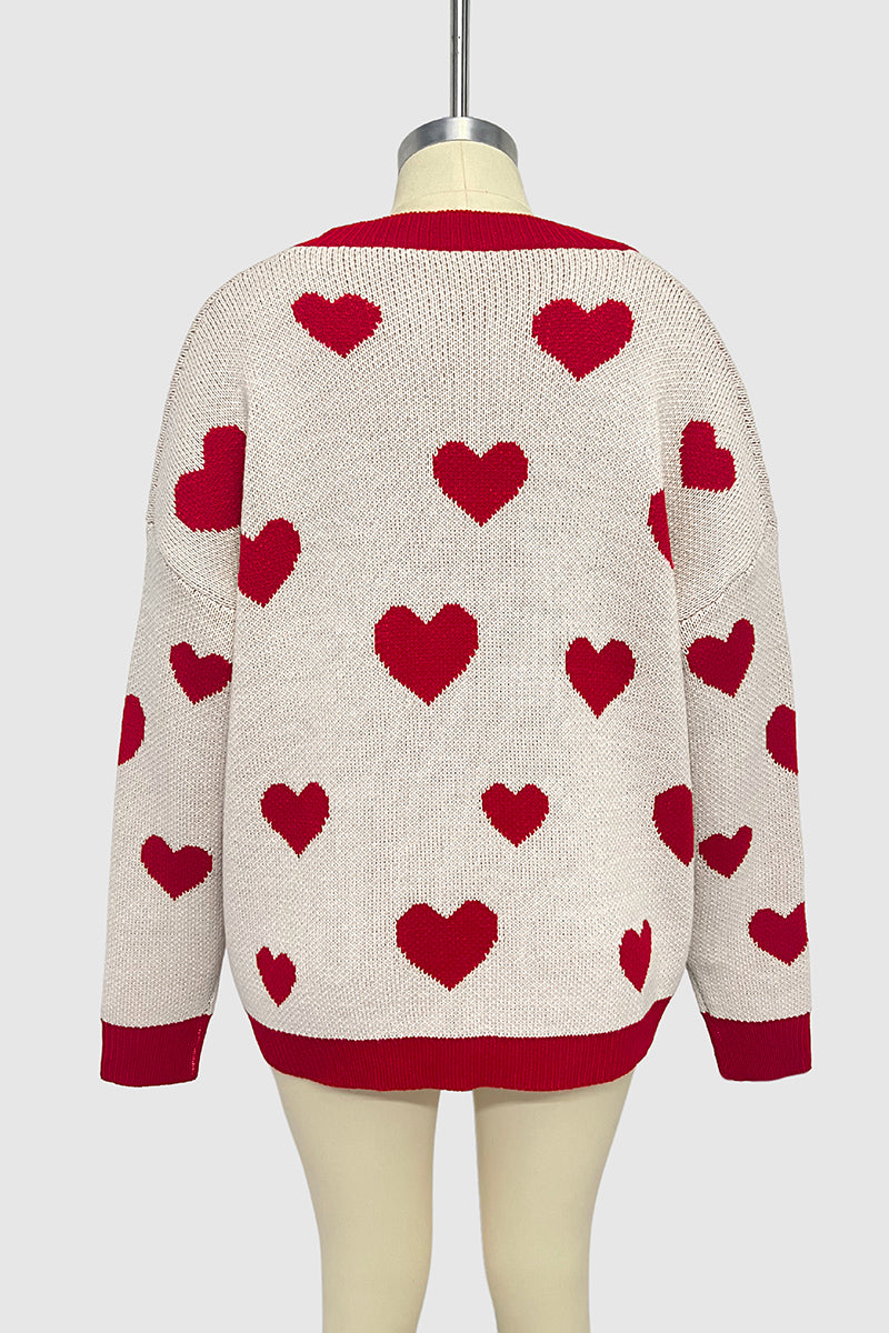 Button-Up Heart Patterned Cardigan