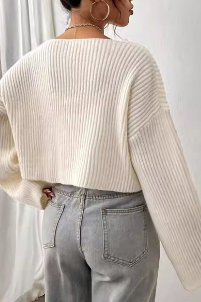 Off-Shoulder Ribbed Cropped Sweater