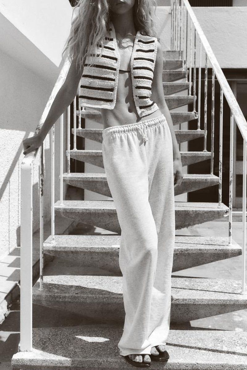 Buttoned Striped Sleeveless Vest