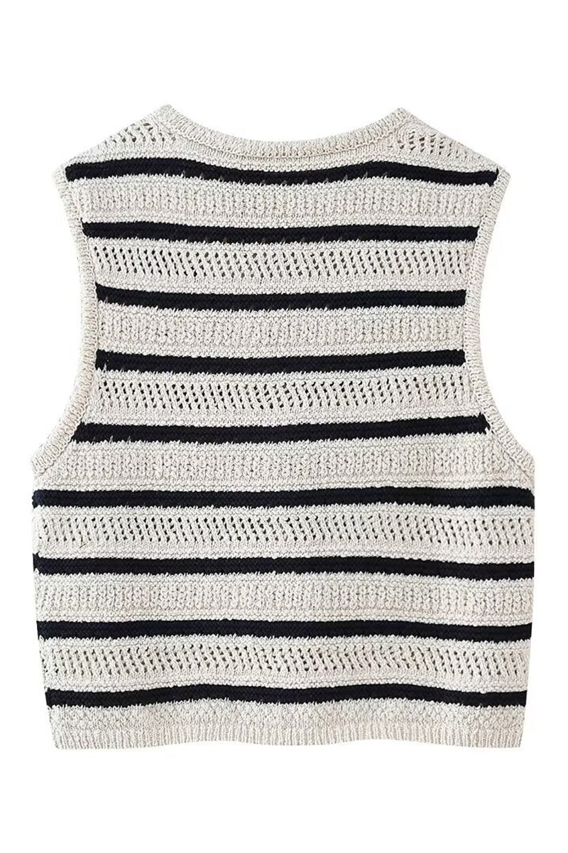 Buttoned Striped Sleeveless Vest