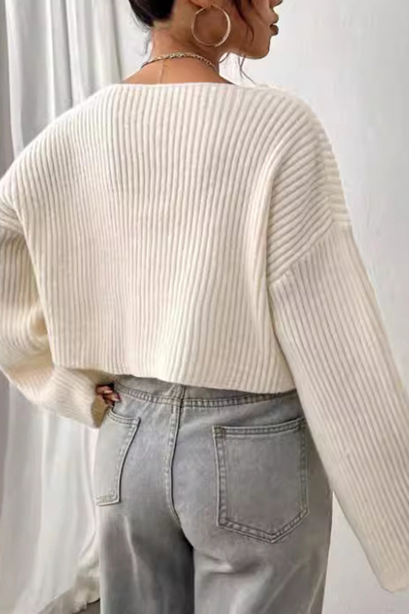 Off-Shoulder Ribbed Cropped Sweater