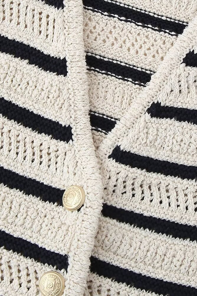 Buttoned Striped Sleeveless Vest