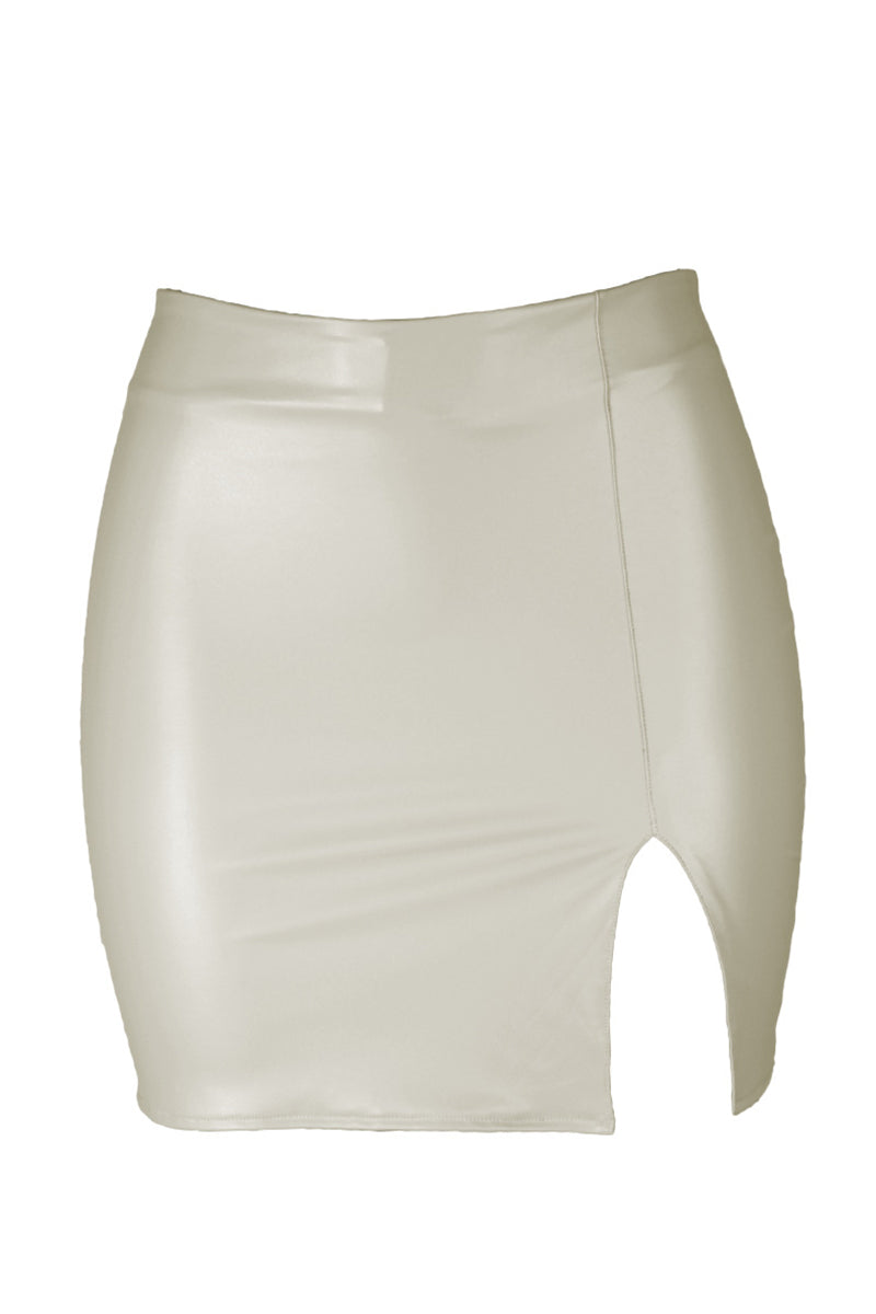 Back Zipper Faux Leather Mini Skirt