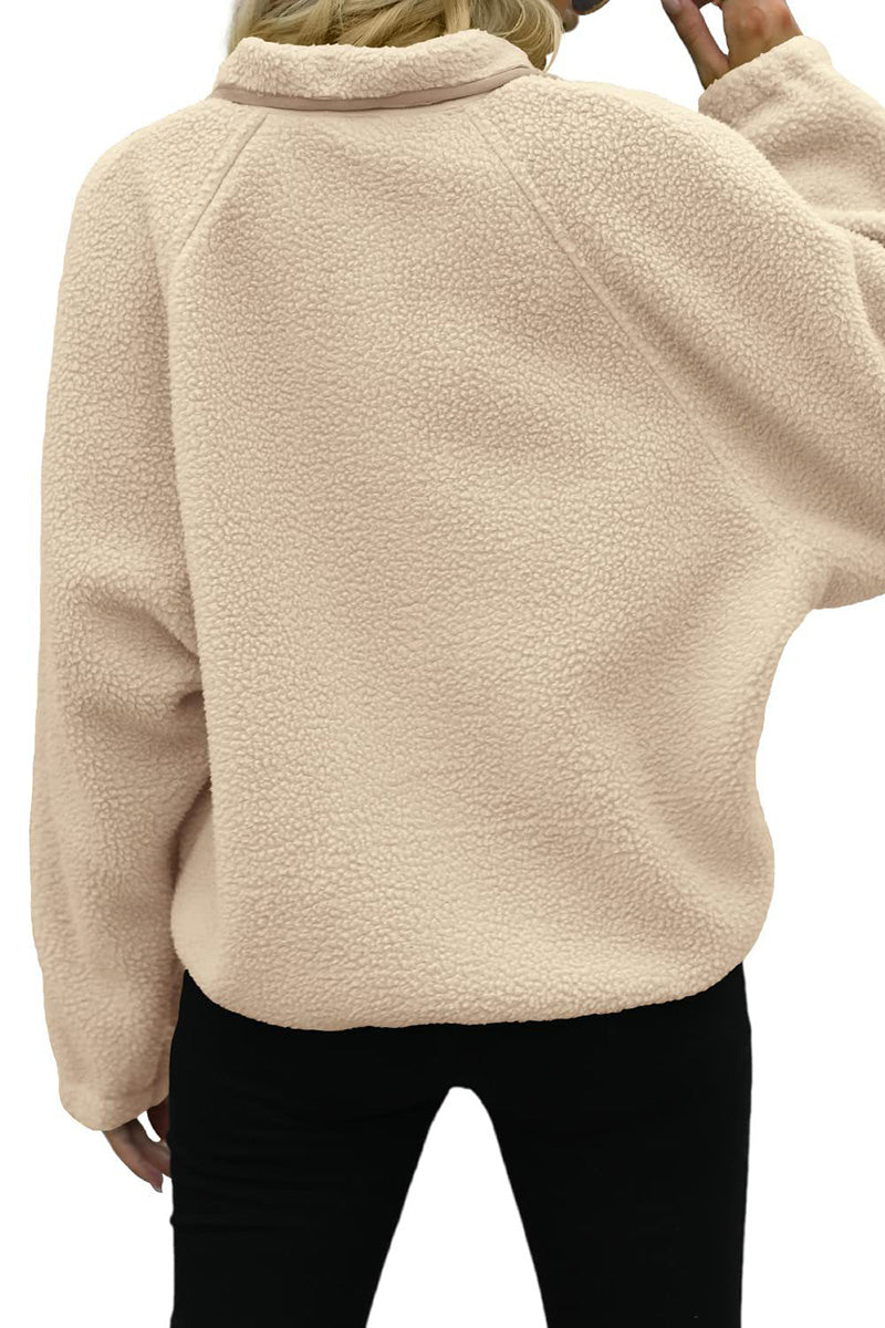 Buttoned Fleece Jacket with Pockets