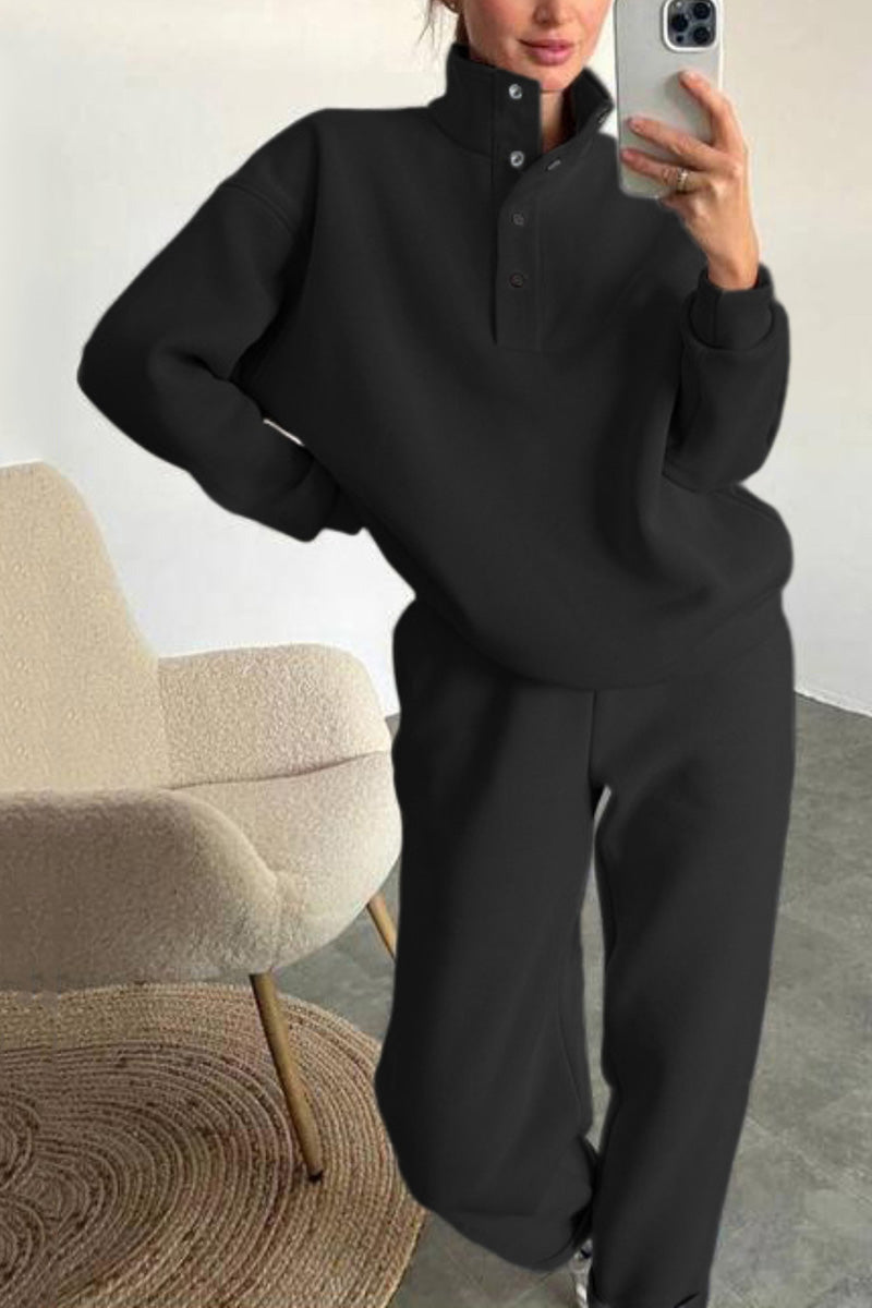 Button-Up Pullover and Jogger Lounge Set