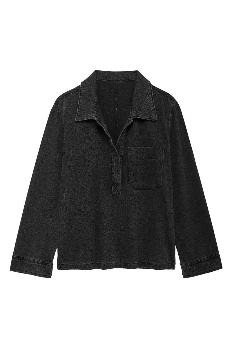 Relaxed Collar Denim Pullover Top