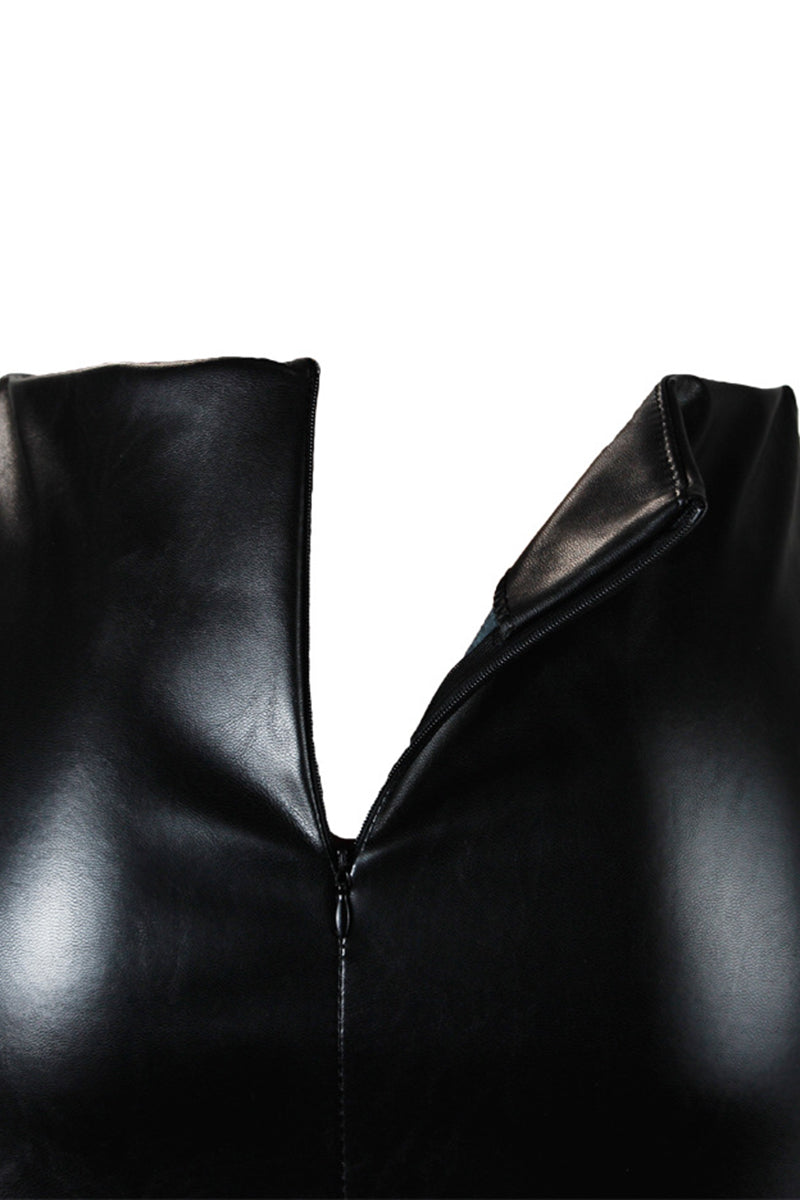 Back Zipper Faux Leather Mini Skirt