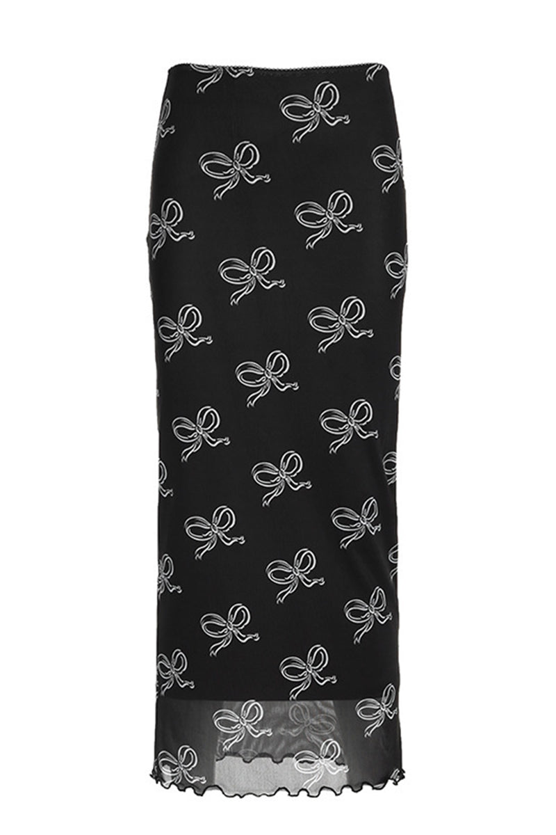 Bow Pattern Midi Skirt