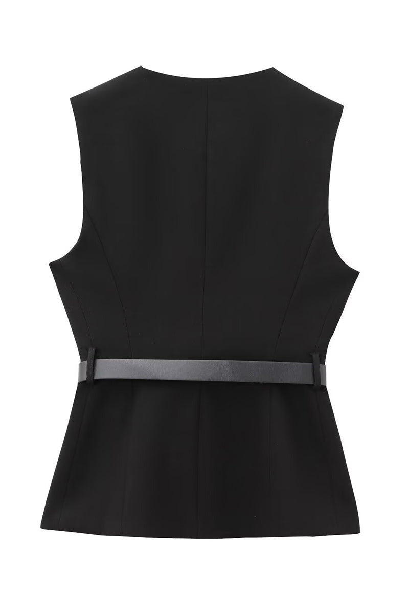 Belted Button-Down Tailored Vest
