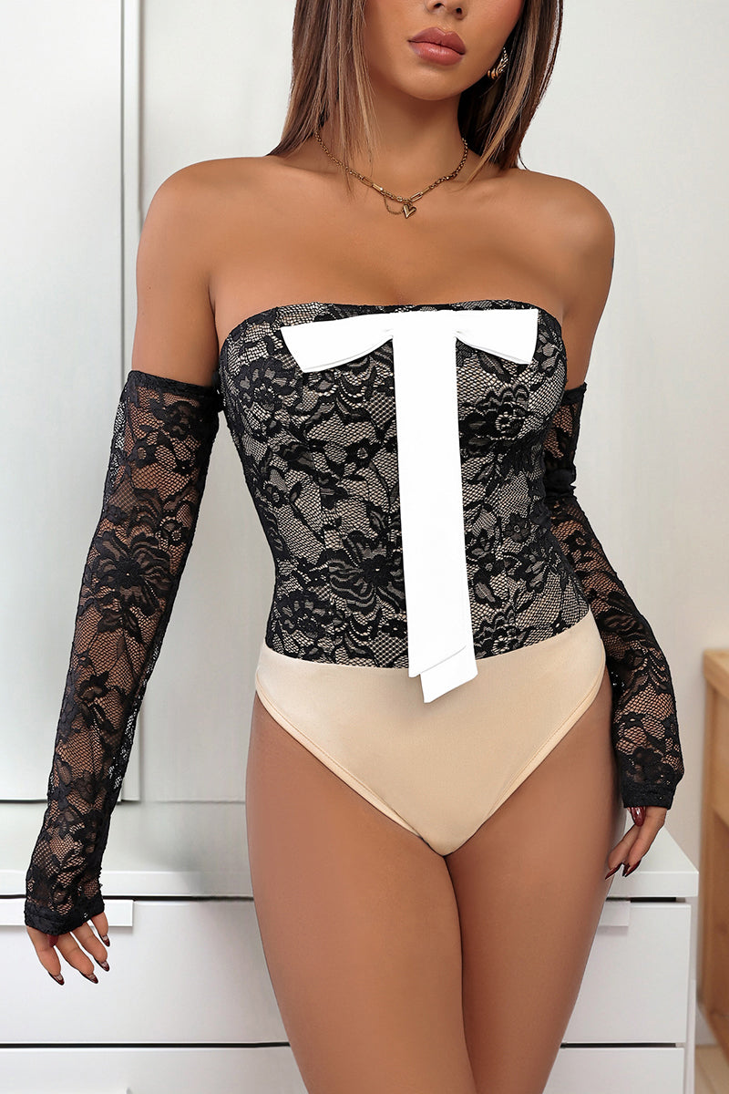 Off-Shoulder Bow Lace Bodysuit