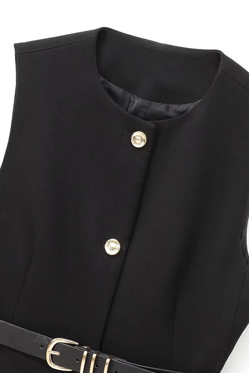Belted Button-Down Tailored Vest