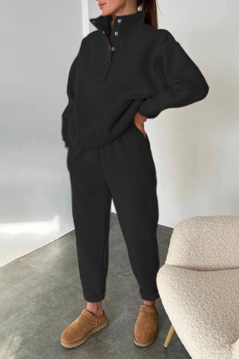 Button-Up Pullover and Jogger Lounge Set