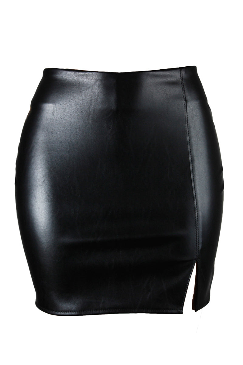Back Zipper Faux Leather Mini Skirt