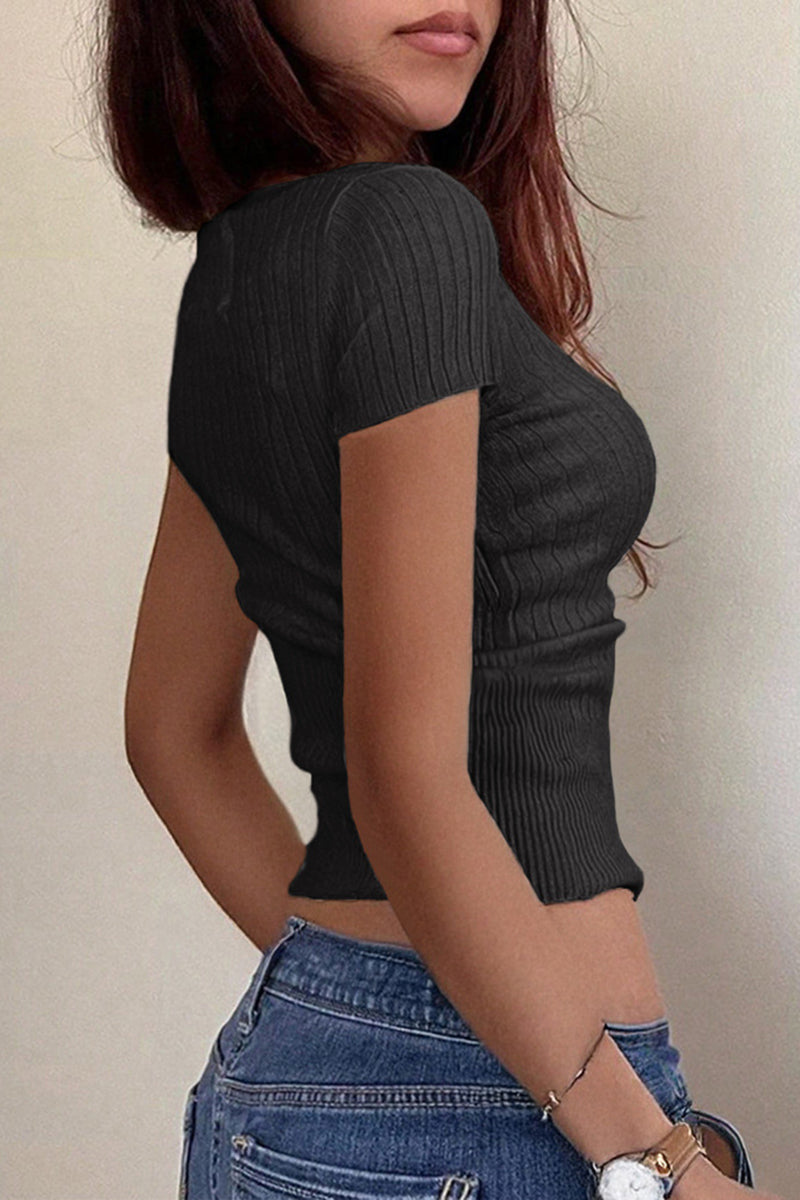 Buttoned Scoop Neck T-Shirt