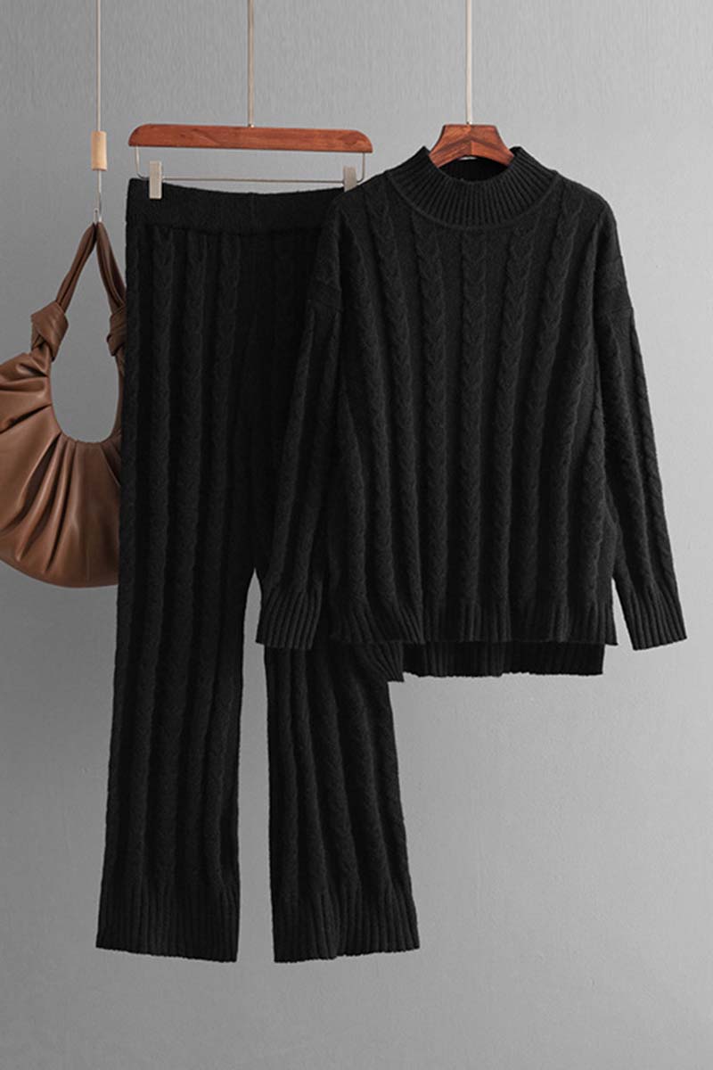 Cable Knit Mock Neck Sweater and Pants Set