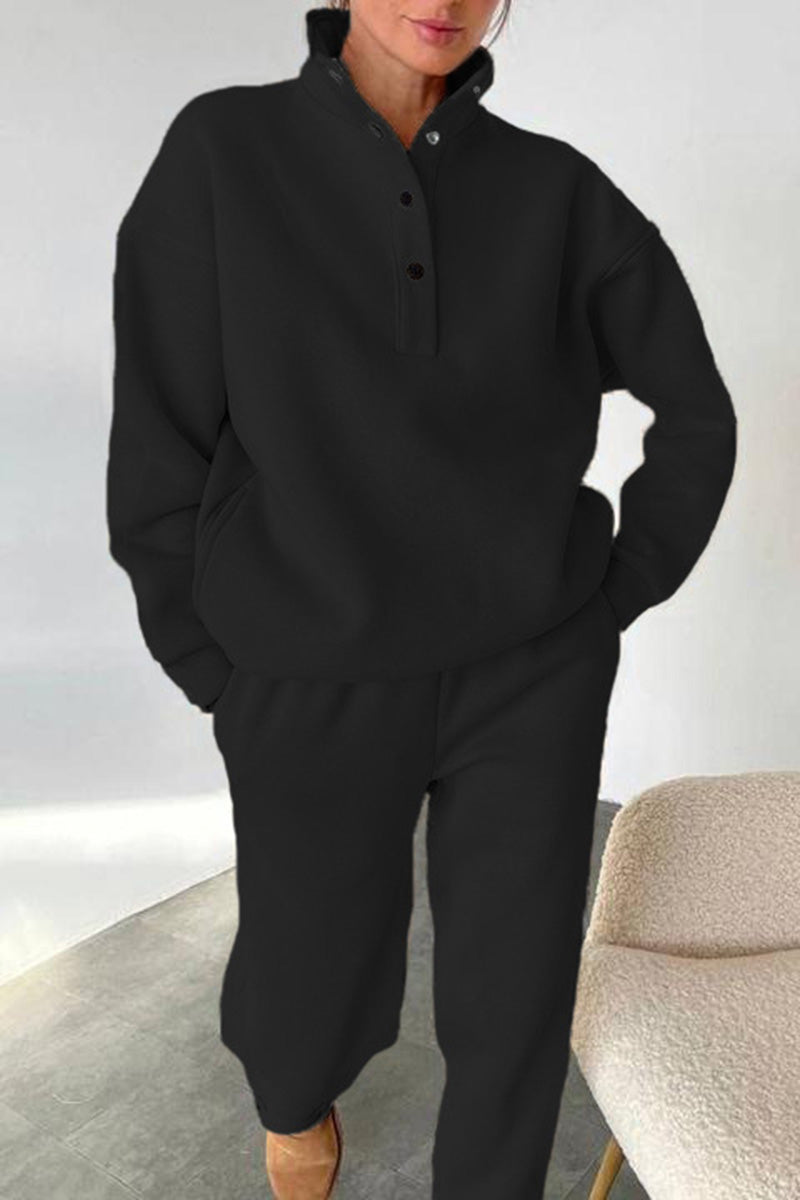 Button-Up Pullover and Jogger Lounge Set